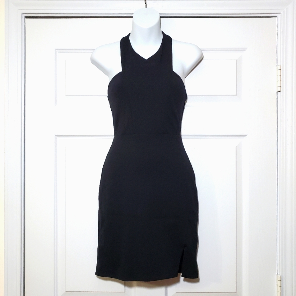 Express halter black bodycon cocktail dress